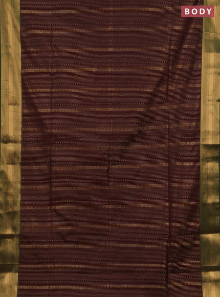 Semi soft silk saree coffee brown and green with allover zari weaves and zari woven border