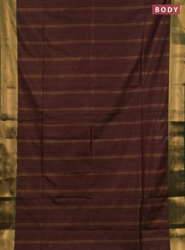 Semi soft silk saree coffee brown and green with allover zari weaves and zari woven border