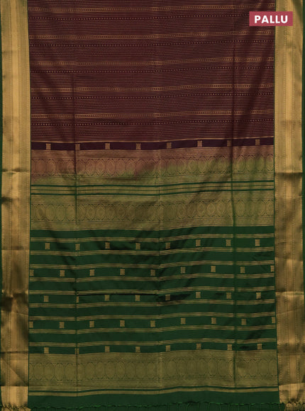 Semi soft silk saree coffee brown and green with allover zari weaves and zari woven border