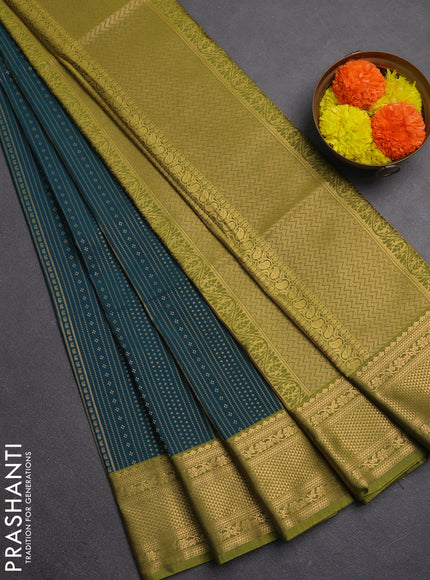 Semi soft silk saree peacock green and mehendi green with allover zari weaves and zari woven border