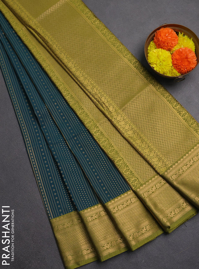 Semi soft silk saree peacock green and mehendi green with allover zari weaves and zari woven border