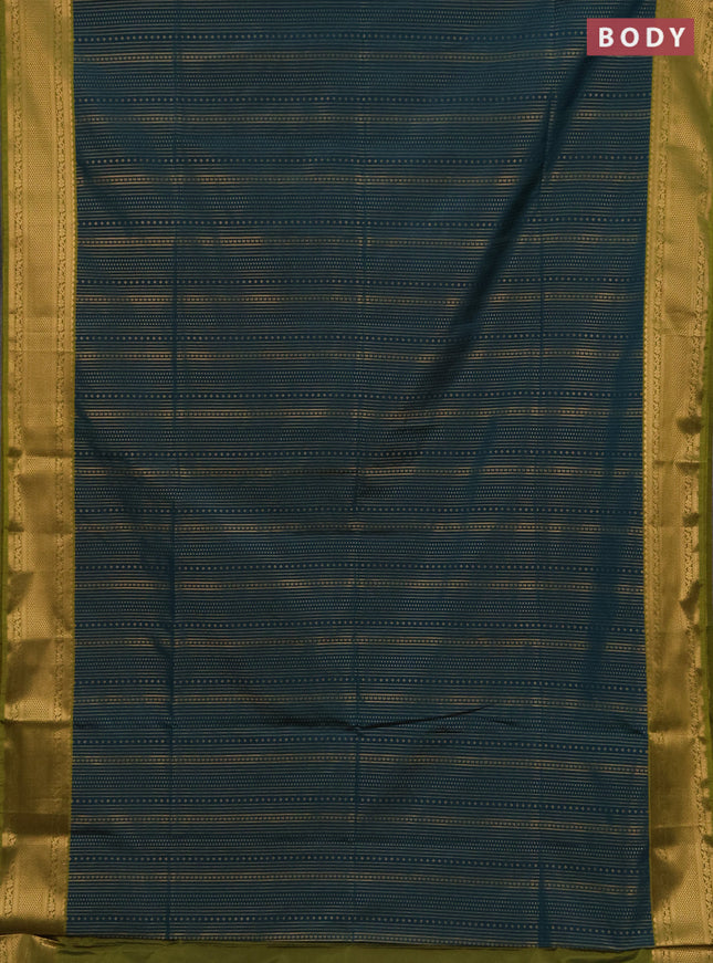 Semi soft silk saree peacock green and mehendi green with allover zari weaves and zari woven border