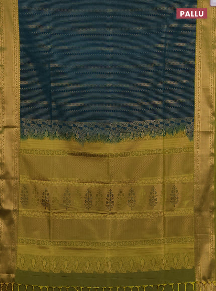 Semi soft silk saree peacock green and mehendi green with allover zari weaves and zari woven border