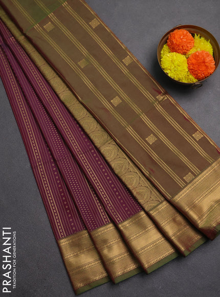 Semi soft silk saree dark magenta pink and dual shade of greenish pink with allover zari weaves and zari woven border