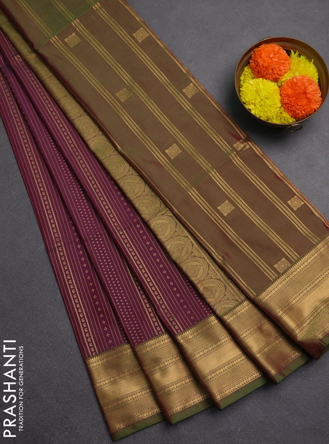 Semi soft silk saree dark magenta pink and dual shade of greenish pink with allover zari weaves and zari woven border