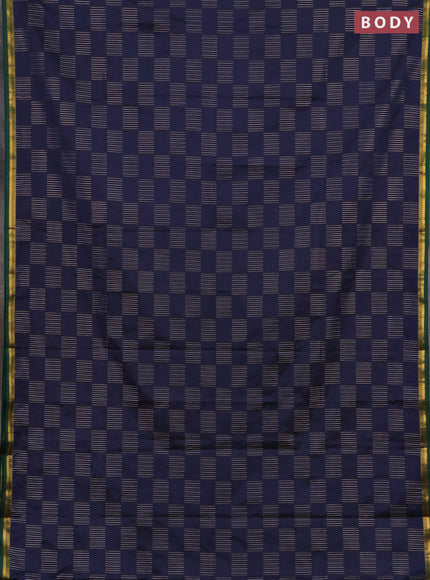 Semi soft silk saree dark navy blue and green pink with allover silver & gold zari woven buttas and zari woven piping border