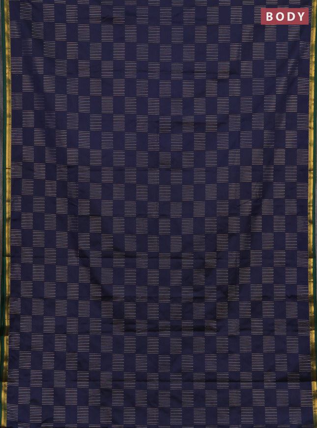 Semi soft silk saree dark navy blue and green pink with allover silver & gold zari woven buttas and zari woven piping border
