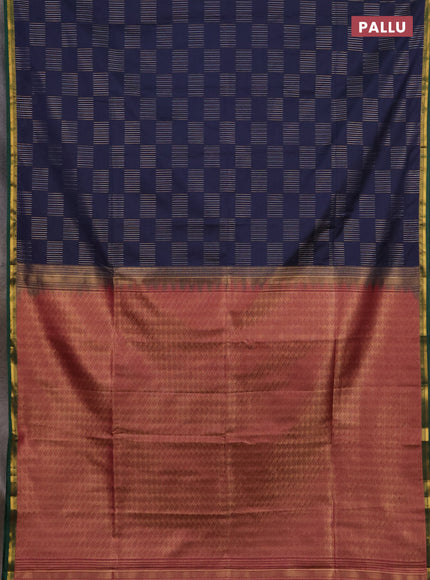 Semi soft silk saree dark navy blue and green pink with allover silver & gold zari woven buttas and zari woven piping border