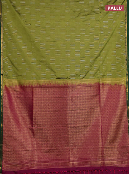 Semi soft silk saree green and magenta pink with allover silver & gold zari woven buttas and zari woven piping border