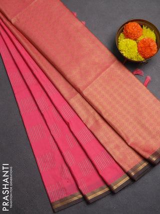 Semi soft silk saree pink and green with allover silver & gold zari woven buttas and zari woven piping border