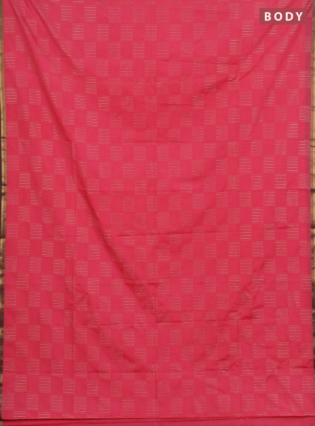 Semi soft silk saree pink and green with allover silver & gold zari woven buttas and zari woven piping border