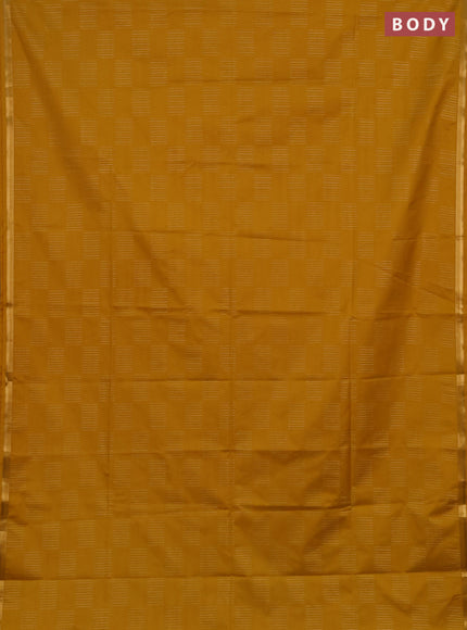 Semi soft silk saree mustad yellow and green with allover silver & gold zari woven buttas and zari woven piping border