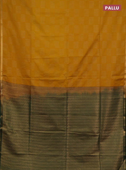 Semi soft silk saree mustad yellow and green with allover silver & gold zari woven buttas and zari woven piping border