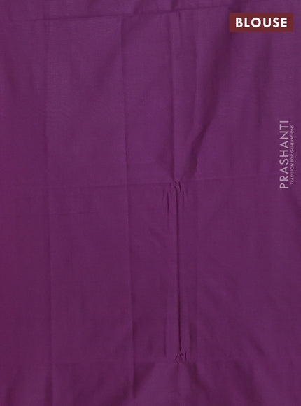 Semi soft silk saree tomato pink and deep purple with allover silver & gold zari woven buttas
