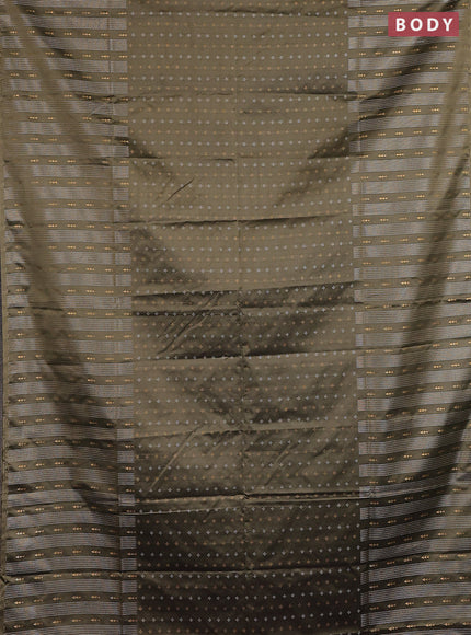 Semi soft silk saree olive green and deep purple with allover silver & gold zari woven buttas and long zari woven border