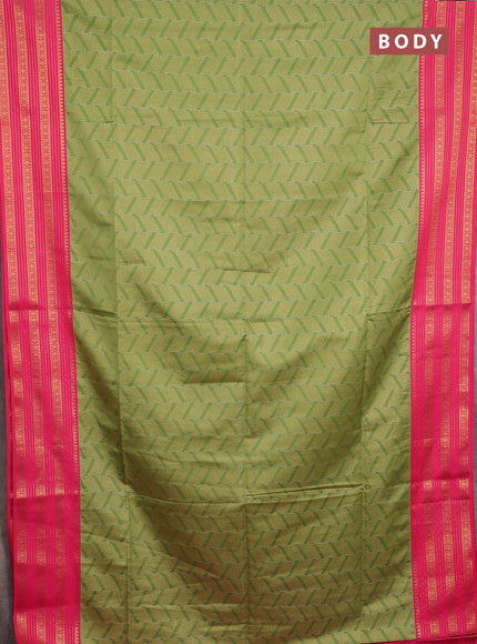 Semi soft silk saree green and pink with allover zari brocade weaves and zari woven border