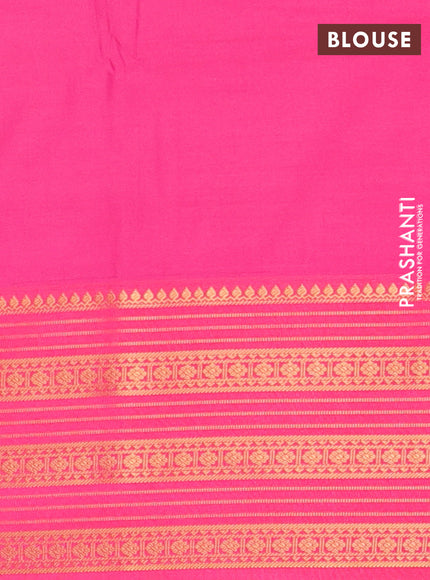 Semi soft silk saree green and pink with allover zari brocade weaves and zari woven border