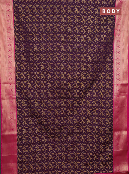 Semi soft silk saree purple and pink with allover zari check & buttas and zari woven border