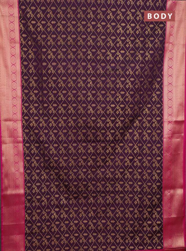 Semi soft silk saree purple and pink with allover zari check & buttas and zari woven border