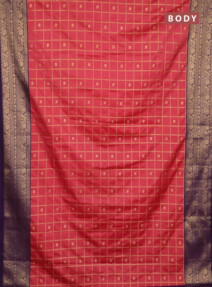 Semi soft silk saree peach pink and purple with allover zari check & buttas and zari woven border
