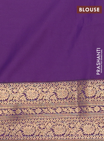 Semi soft silk saree peach pink and purple with allover zari check & buttas and zari woven border