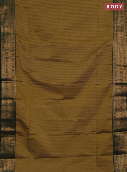 Semi soft silk saree mustard yellow and bottle green with allover zari weaves and zari woven border