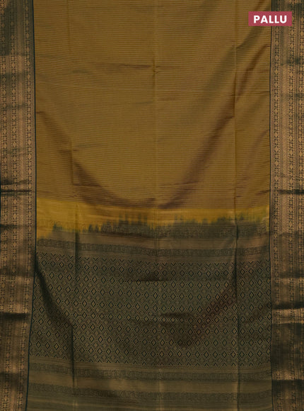 Semi soft silk saree mustard yellow and bottle green with allover zari weaves and zari woven border