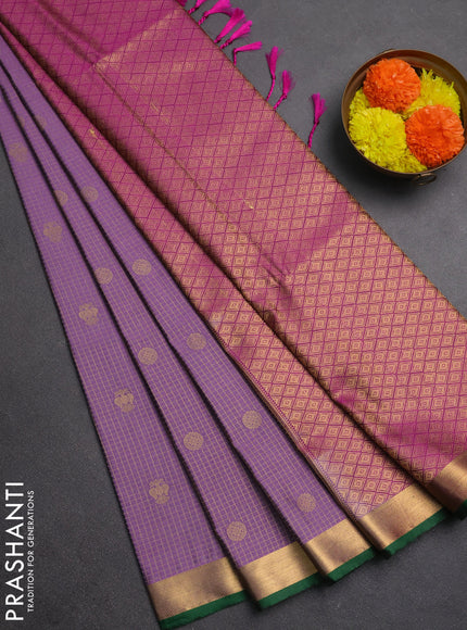 Semi soft silk saree lavender and green magenta pink with allover zari checks & buttas and rich zari woven border