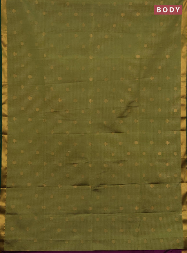 Semi soft silk saree green and green magenta pink with allover zari checks & buttas and rich zari woven border