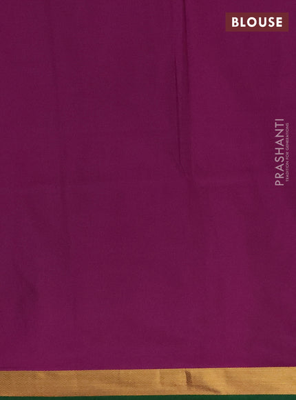 Semi soft silk saree green and green magenta pink with allover zari checks & buttas and rich zari woven border
