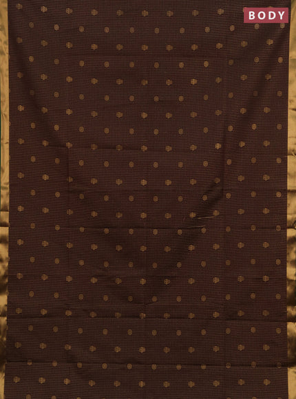 Semi soft silk saree coffee brown and green magenta pink with allover zari checks & buttas and rich zari woven border