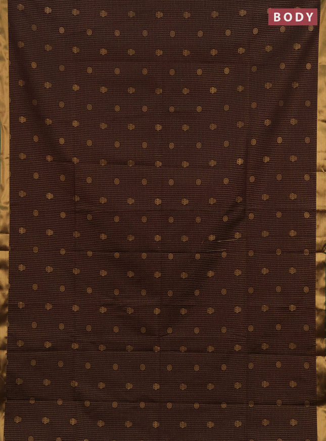 Semi soft silk saree coffee brown and green magenta pink with allover zari checks & buttas and rich zari woven border