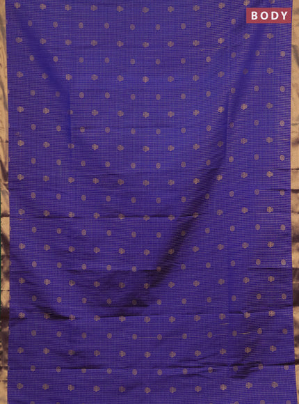 Semi soft silk saree blue and green with allover zari checks & buttas and rich zari woven border
