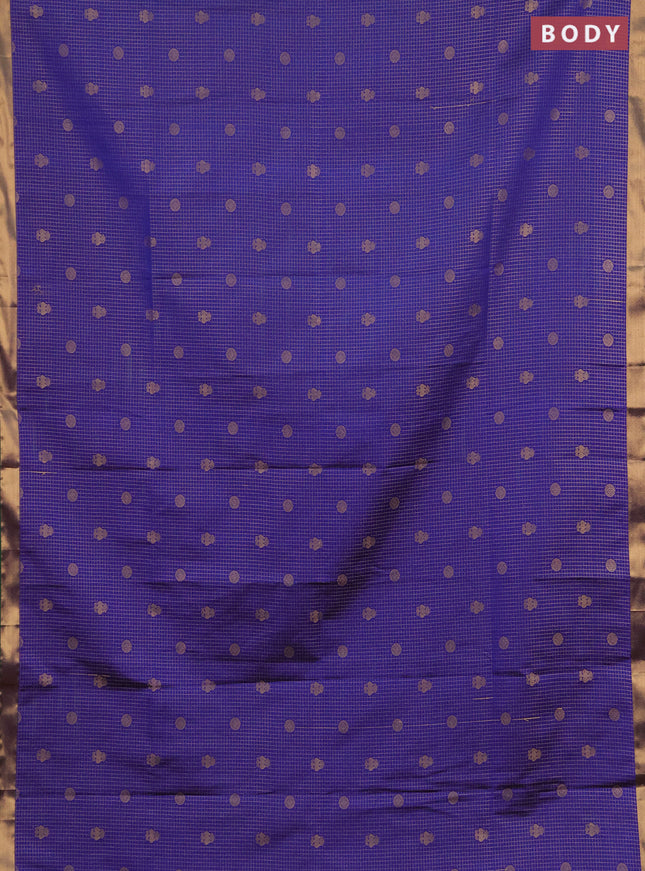 Semi soft silk saree blue and green with allover zari checks & buttas and rich zari woven border