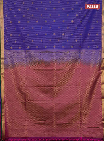 Semi soft silk saree blue and green with allover zari checks & buttas and rich zari woven border