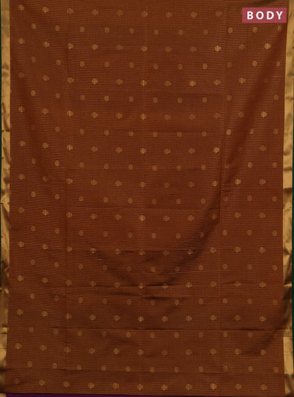 Semi soft silk saree rust shade and green magenta pink with allover zari checks & buttas and rich zari woven border
