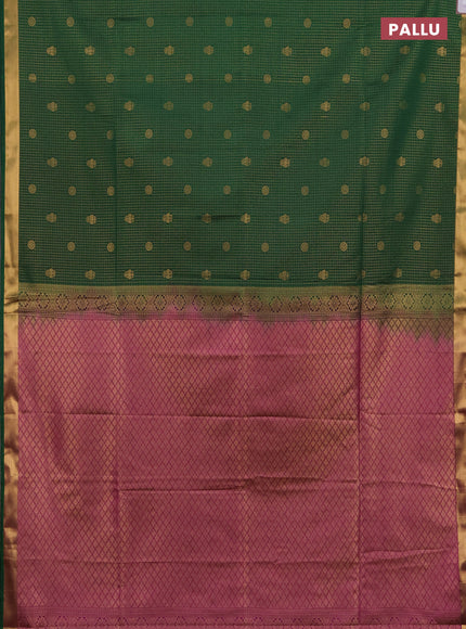 Semi soft silk saree green and magenta pink with allover zari checks & buttas and rich zari woven border