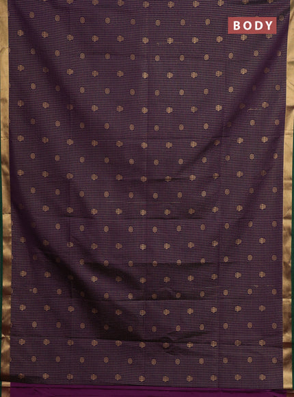 Semi soft silk saree purple and green with allover zari checks & buttas and rich zari woven border