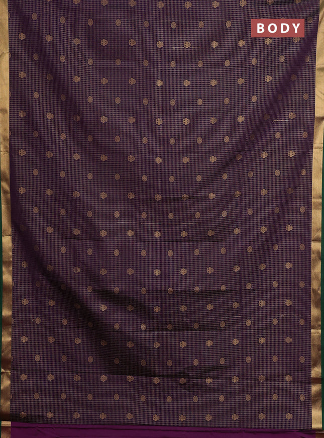 Semi soft silk saree purple and green with allover zari checks & buttas and rich zari woven border