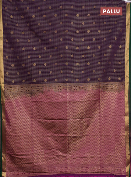 Semi soft silk saree purple and green with allover zari checks & buttas and rich zari woven border