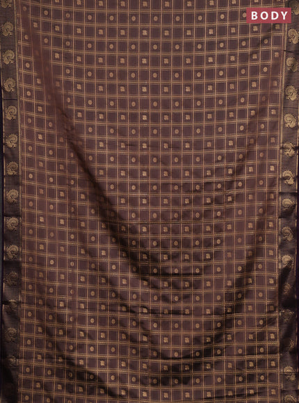 Semi soft silk saree rosy brown and purple with allover zari checks & buttas and zari woven border