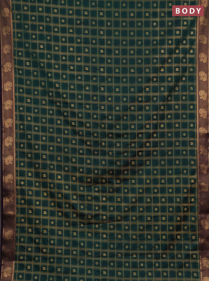 Semi soft silk saree bottle green and deep purple with allover zari checks & buttas and zari woven border