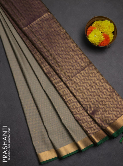 Semi soft silk saree grey and purple with allover small zari checks & buttas and zari woven border