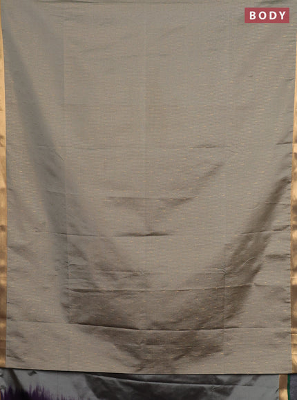 Semi soft silk saree grey and purple with allover small zari checks & buttas and zari woven border