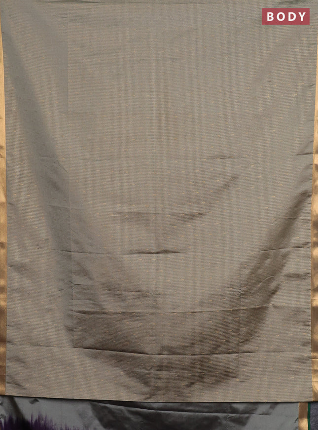 Semi soft silk saree grey and purple with allover small zari checks & buttas and zari woven border