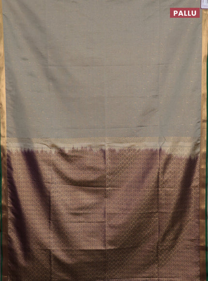 Semi soft silk saree grey and purple with allover small zari checks & buttas and zari woven border