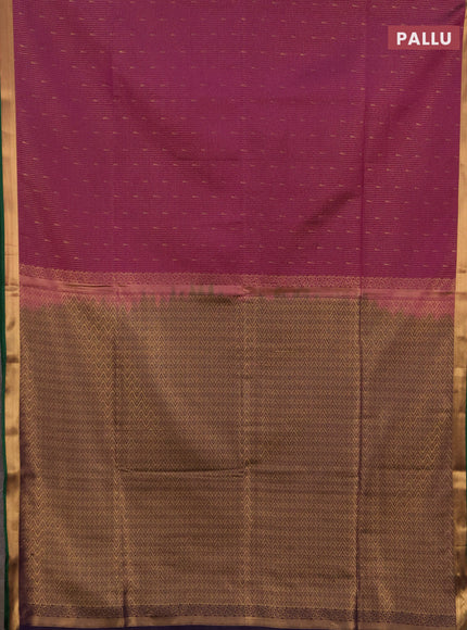 Semi soft silk saree magenta pink and green with allover small zari checks & buttas and zari woven border