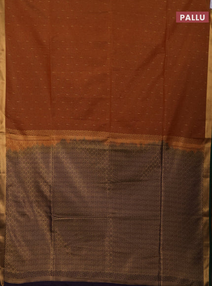 Semi soft silk saree rust shade and deep purple with allover small zari checks & buttas and zari woven border