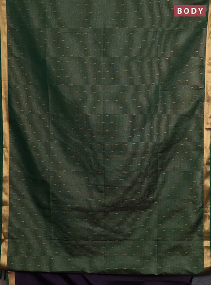 Semi soft silk saree bottle green and purple with allover small zari checks & buttas and zari woven border