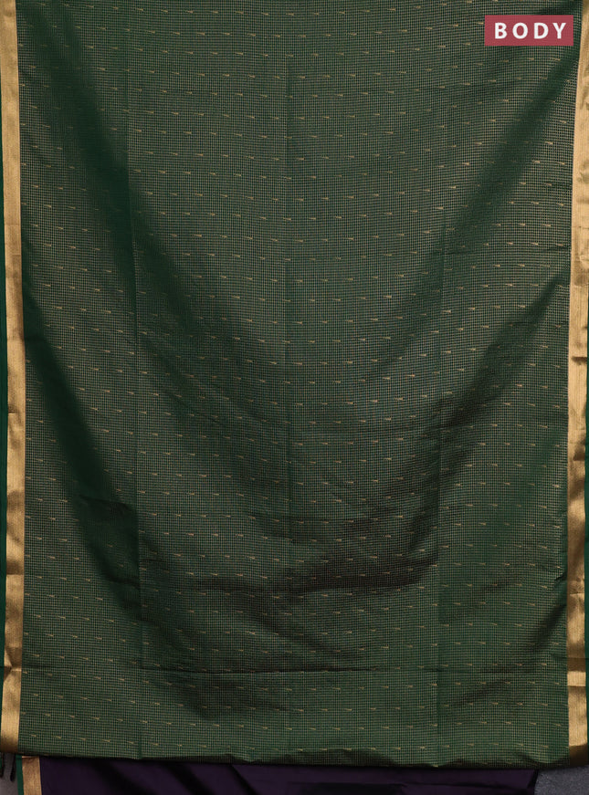 Semi soft silk saree bottle green and purple with allover small zari checks & buttas and zari woven border